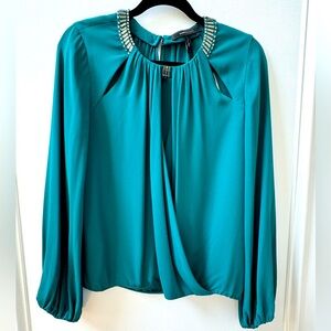 BCBG Teal Embellished Blouse